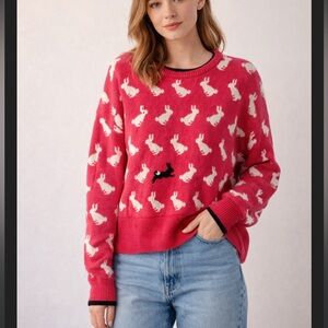 Cupcake Womens Pink Bunny Sweater Artsy Knit Easter Spring Teacher Size Large